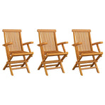 Folding Chairs with Grey Cushions 3 pcs Solid Teak Wood