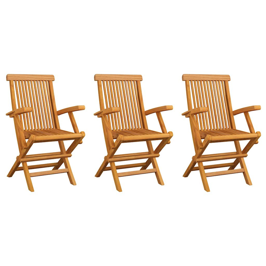 Folding Chairs with Grey Cushions 3 pcs Solid Teak Wood