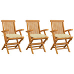 Folding Chairs with Cream White Cushions 3 pcs Solid Teak Wood