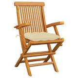 Garden Chairs with Cream White Cushions 3 pcs Solid Teak Wood - Front View
