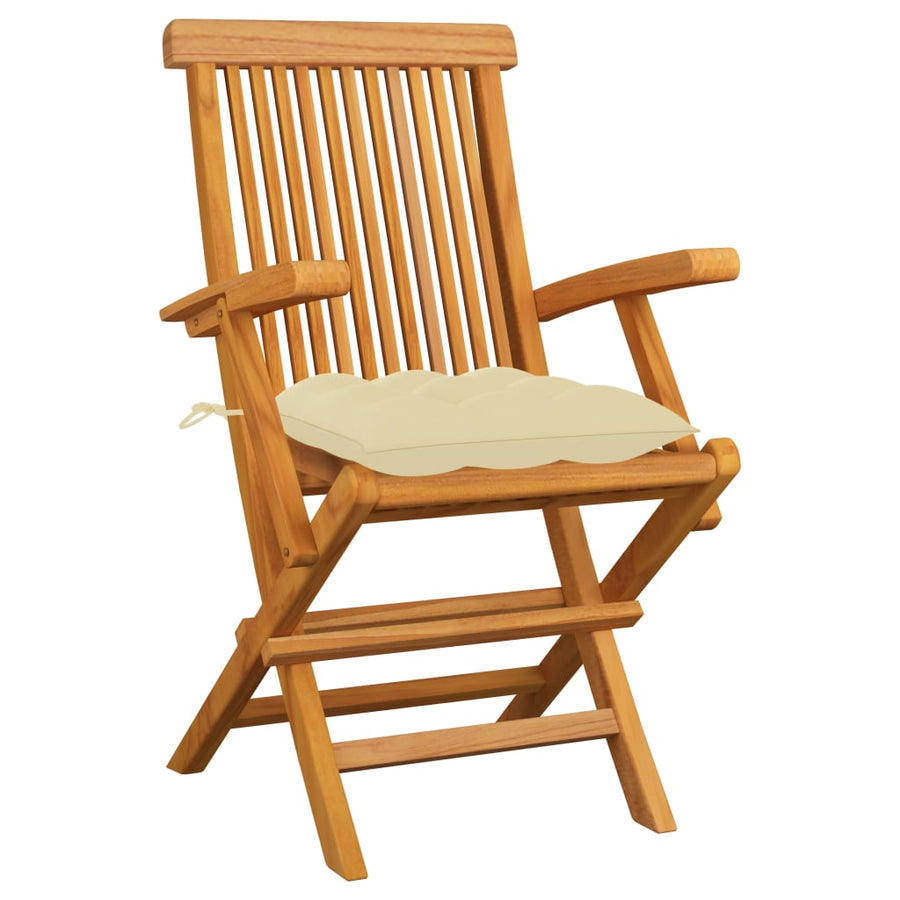 Folding Chairs with Cream White Cushions 3 pcs Solid Teak Wood