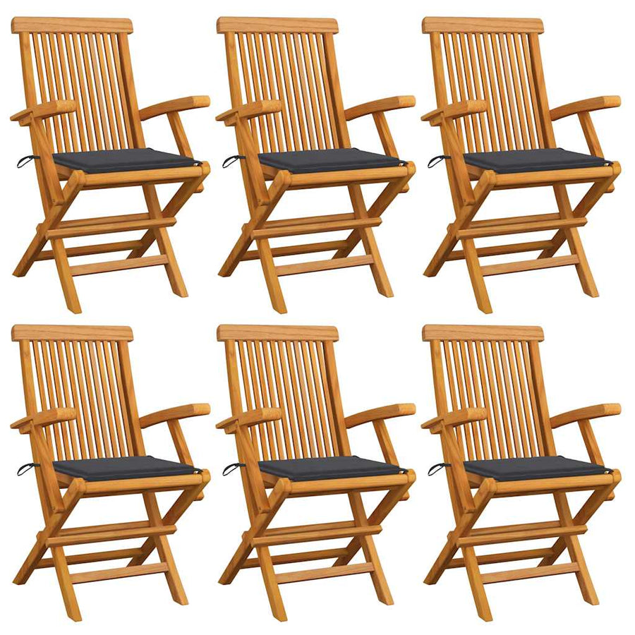 Folding Chairs with Anthracite Cushions 6 pcs Solid Teak Wood