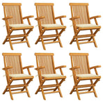 Folding Chairs with Cream Cushions 6 pcs Solid Teak Wood