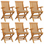 Folding Chairs with Beige Cushions 6 pcs Solid Teak Wood