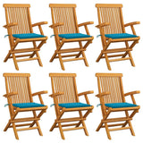 Folding Chairs with Blue Cushions 6 pcs Solid Teak Wood