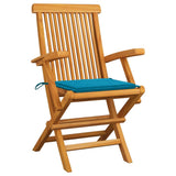 Folding Chairs with Blue Cushions 6 pcs Solid Teak Wood
