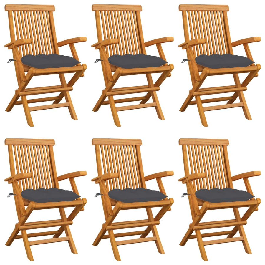 Folding Chairs with Anthracite Cushions 6 pcs Solid Teak Wood