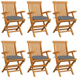 Garden Chairs with Grey Cushions 6 pcs Solid Teak Wood