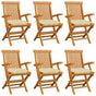 Folding Chairs with Cream White Cushions 6 pcs Solid Teak Wood