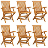 Garden Chairs with Cream White Cushions 6 pcs Solid Teak Wood - Side View