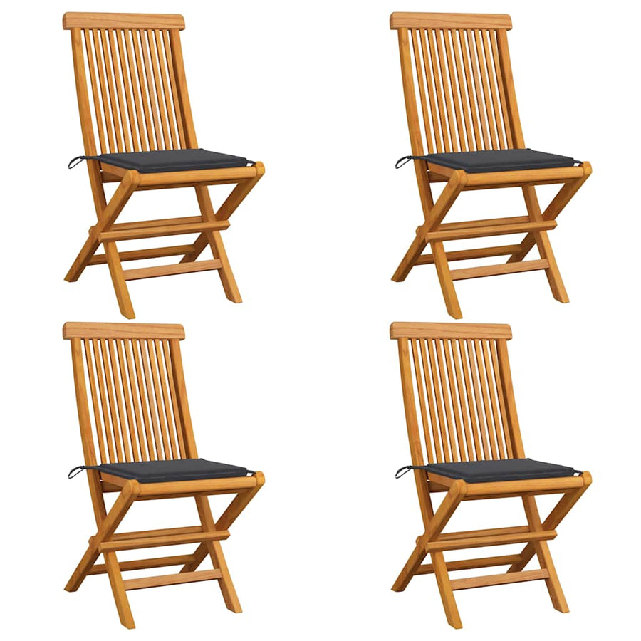 Folding Chairs with Anthracite Cushions 4 pcs Solid Teak Wood