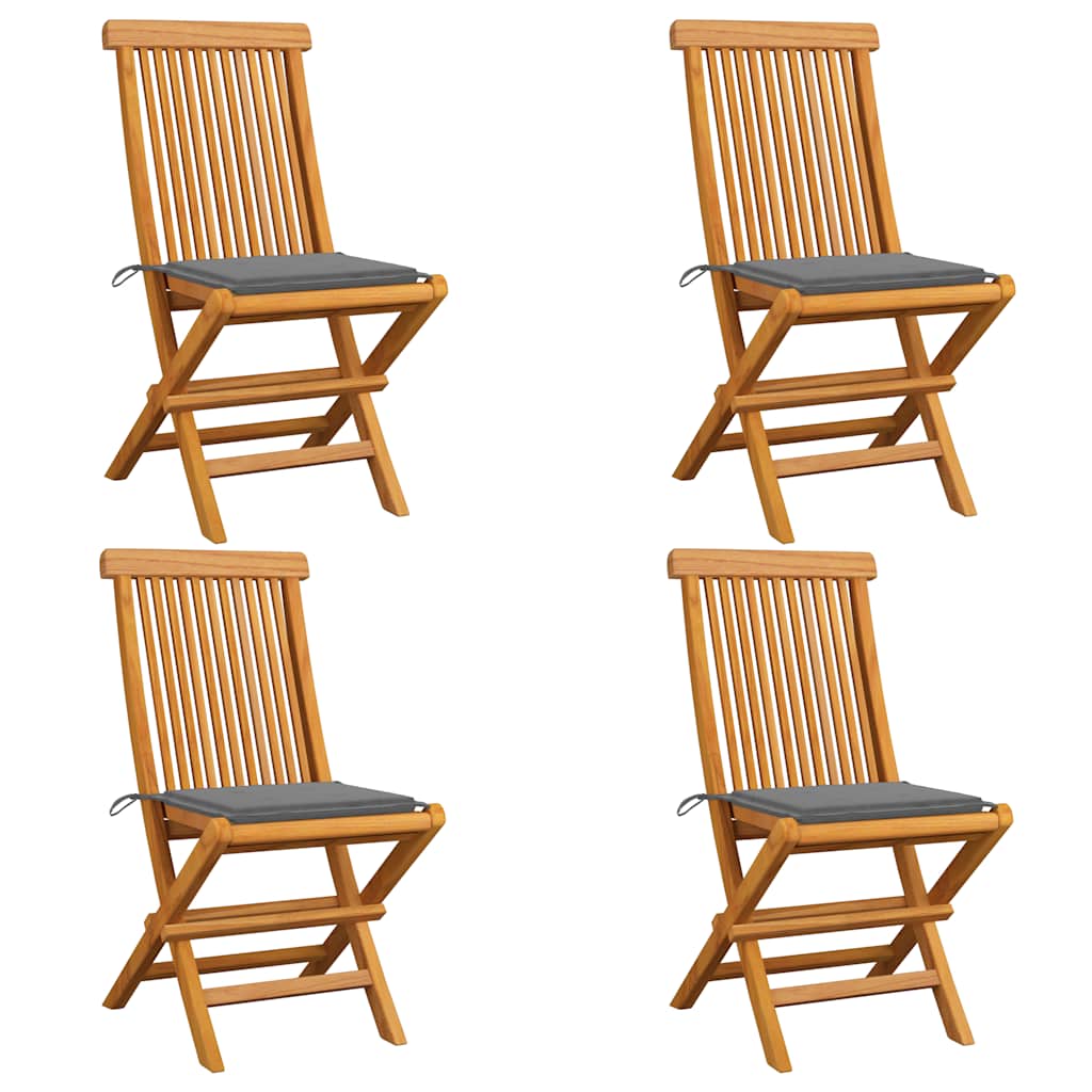 Garden Chairs with Grey Cushions 4 pcs Solid Teak Wood