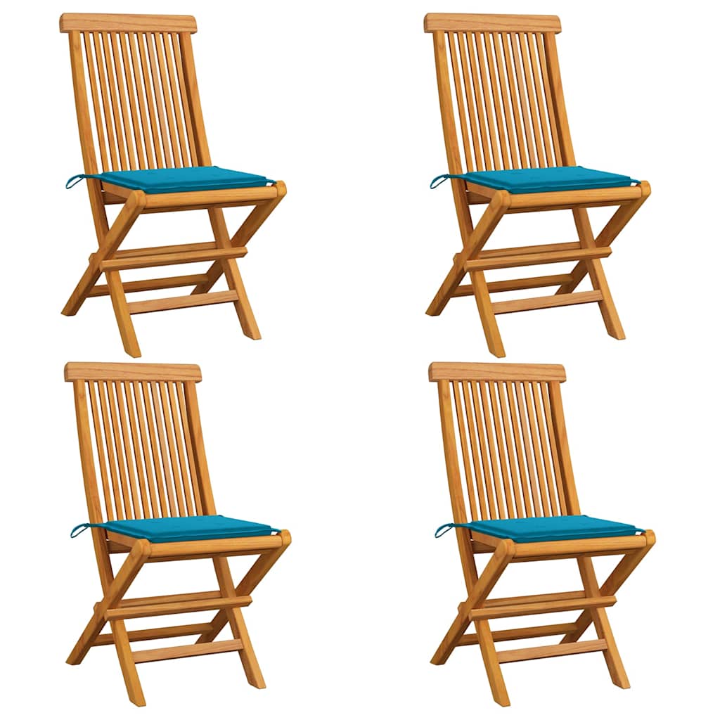 Folding Chairs with Blue Cushions 4 pcs Solid Teak Wood