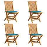 Folding Chairs with Blue Cushions 4 pcs Solid Teak Wood