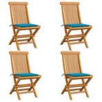 Folding Chairs with Blue Cushions 4 pcs Solid Teak Wood