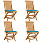 Folding Chairs with Blue Cushions 4 pcs Solid Teak Wood