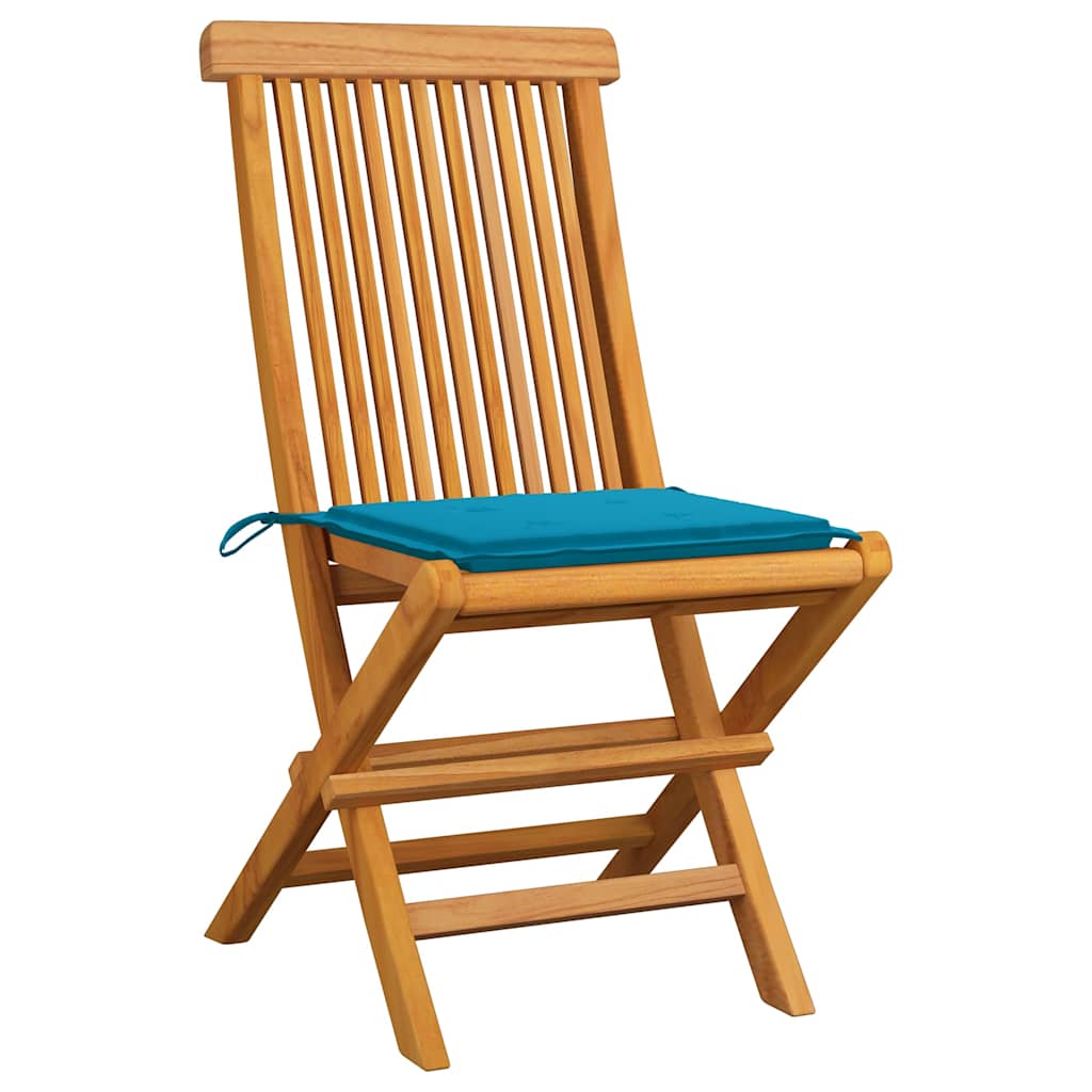Folding Chairs with Blue Cushions 4 pcs Solid Teak Wood