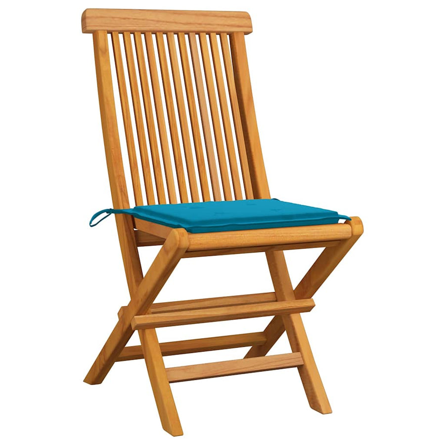 Folding Chairs with Blue Cushions 4 pcs Solid Teak Wood