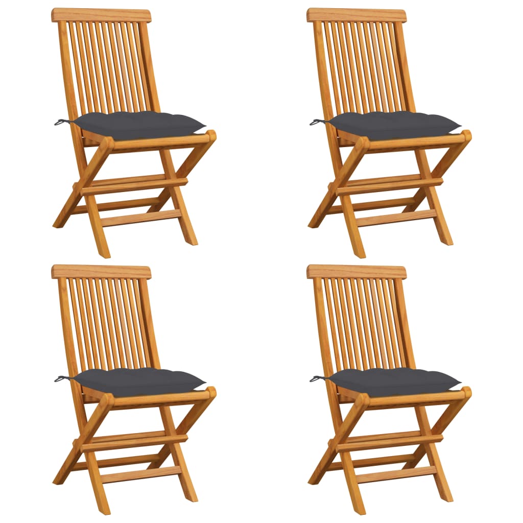 Garden Chairs with Anthracite Cushions 4 pcs Solid Teak Wood