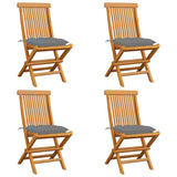 Garden Chairs with Grey Cushions 4 pcs Solid Teak Wood