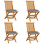 Folding Chairs with Grey Cushions 4 pcs Solid Teak Wood