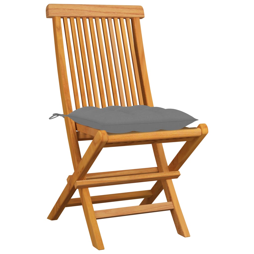 Garden Chairs with Grey Cushions 4 pcs Solid Teak Wood