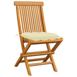 Garden Chairs with Cream White Cushions 4 pcs Solid Teak Wood - Front View