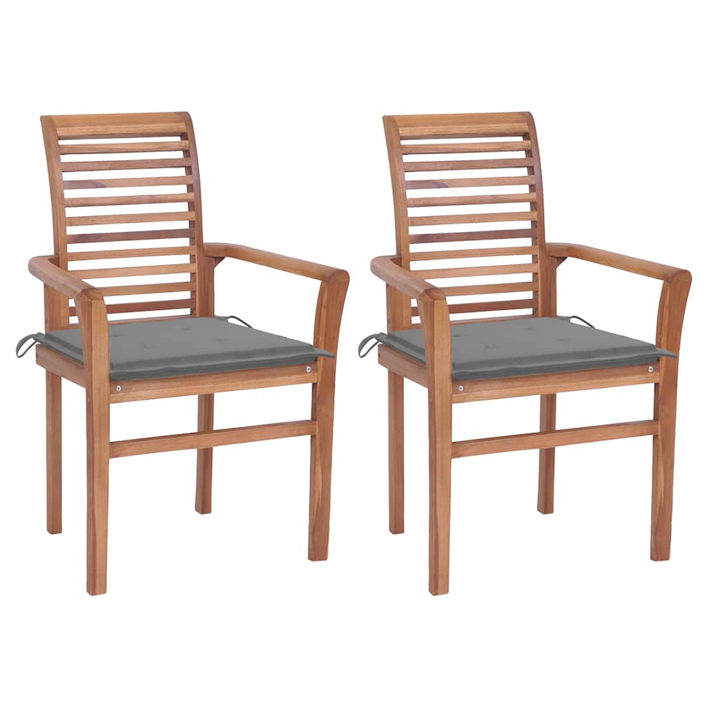 Dining Chairs 2 pcs with Grey Cushions Solid Teak Wood