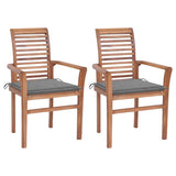 Dining Chairs 2 pcs with Grey Cushions Solid Teak Wood