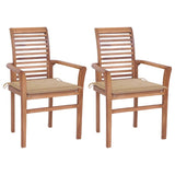 Dining Chairs 2 pcs with Beige Cushions Solid Teak Wood