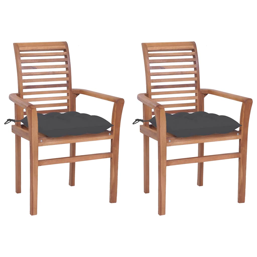 Dining Chairs 2 pcs with Anthracite Cushions Solid Teak Wood