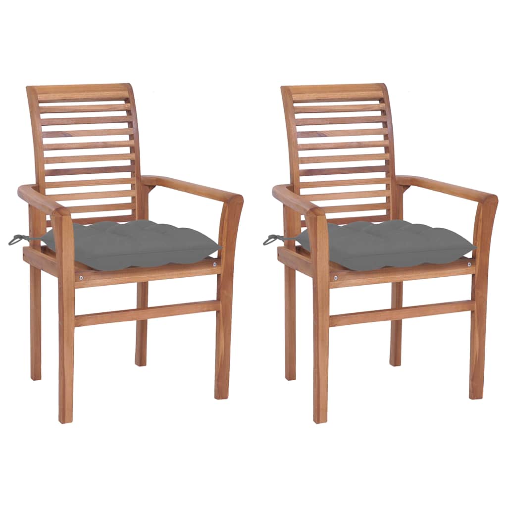 Dining Chairs 2 pcs with Grey Cushions Solid Teak Wood