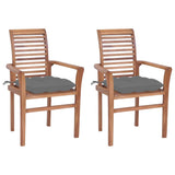 Dining Chairs 2 pcs with Grey Cushions Solid Teak Wood