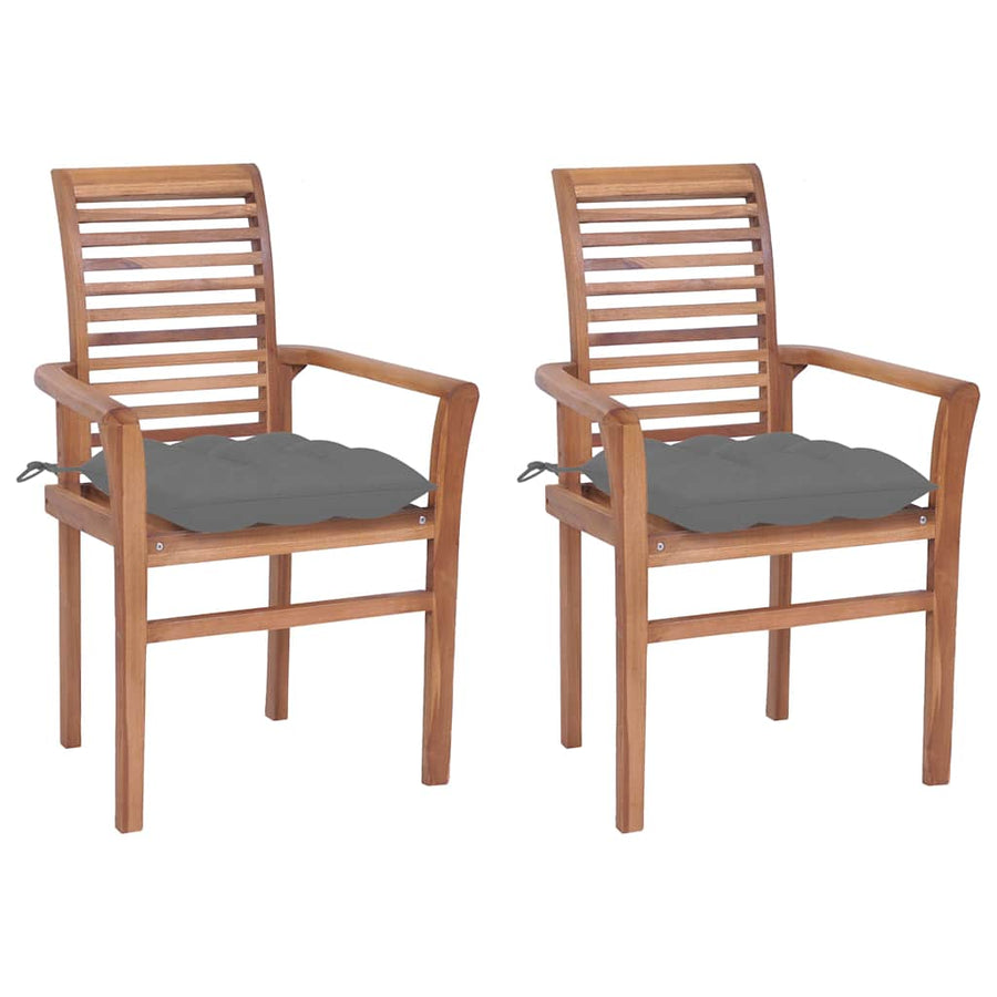 Dining Chairs 2 pcs with Grey Cushions Solid Teak Wood
