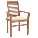 Dining Chairs 4 pcs with Cream Cushions Solid Teak Wood - Front View