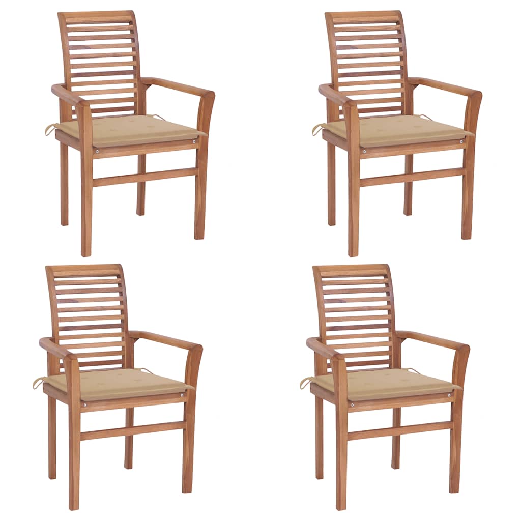 Dining Chairs 4 pcs with Beige Cushions Solid Teak Wood