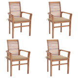 Dining Chairs 4 pcs with Beige Cushions Solid Teak Wood