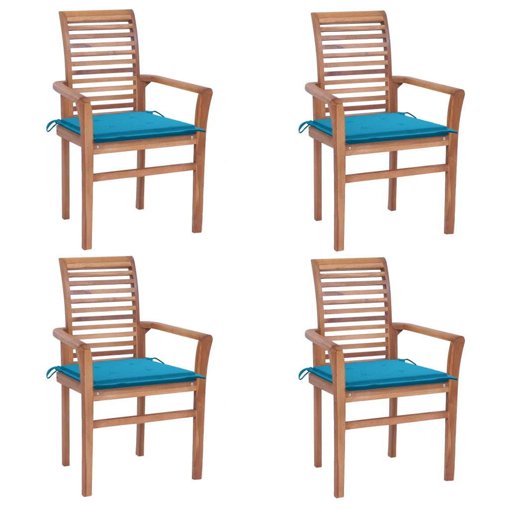 Dining Chairs 4 pcs with Blue Cushions Solid Teak Wood