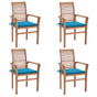 Dining Chairs 4 pcs with Blue Cushions Solid Teak Wood