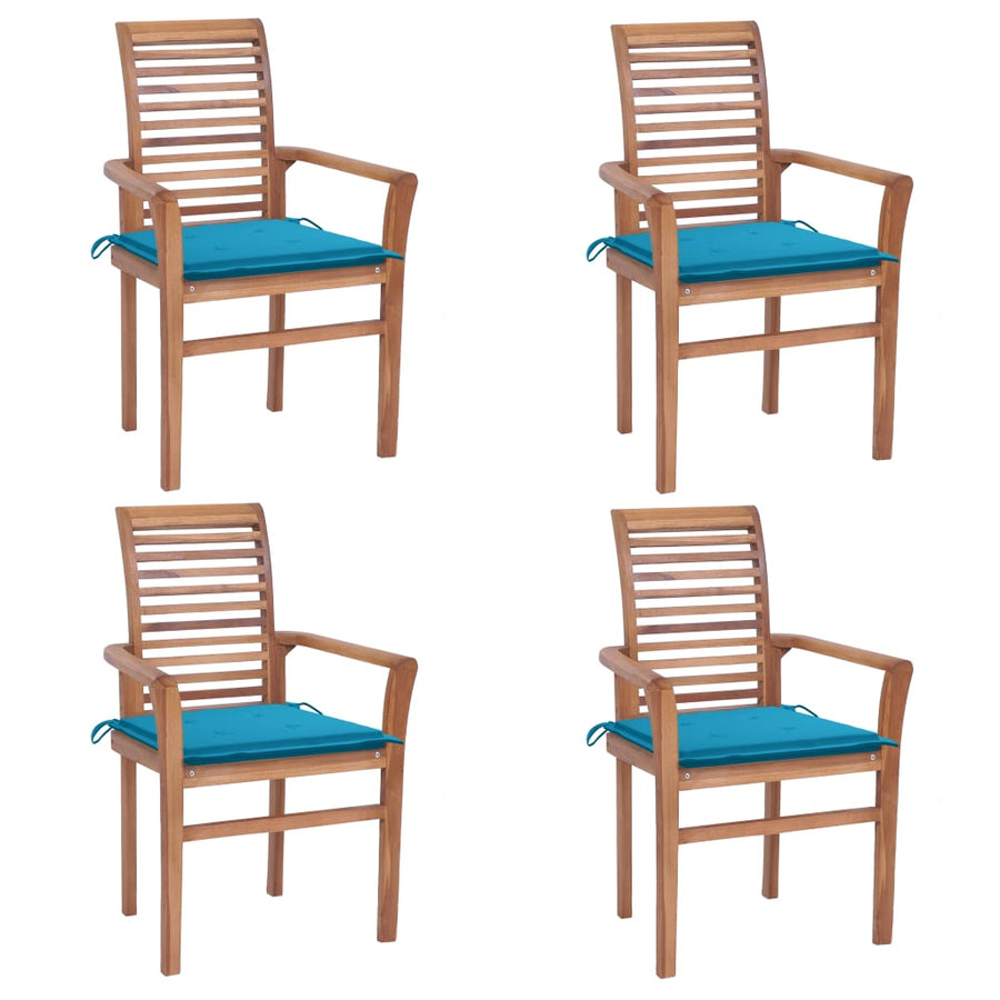 Dining Chairs 4 pcs with Blue Cushions Solid Teak Wood