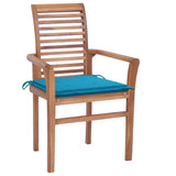Dining Chairs 4 pcs with Blue Cushions Solid Teak Wood - Front View