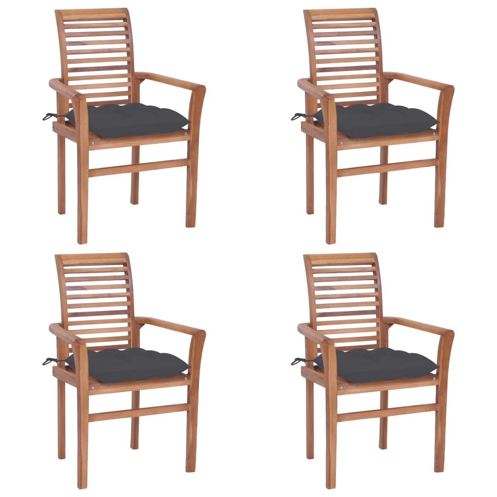 Dining Chairs 4 pcs with Anthracite Cushions Solid Teak Wood