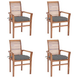 Dining Chairs 4 pcs with Grey Cushions Solid Teak Wood