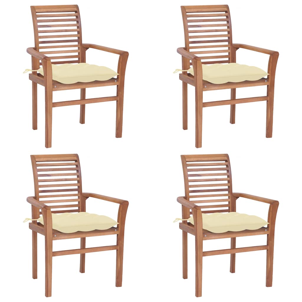 Dining Chairs 4 pcs with Cream White Cushions Solid Teak Wood