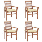 Dining Chairs 4 pcs with Cream White Cushions Solid Teak Wood
