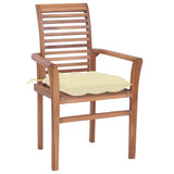 Dining Chairs 4 pcs with Cream White Cushions Solid Teak Wood - Front View