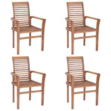 Dining Chairs 4 pcs with Cream White Cushions Solid Teak Wood - Side View