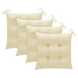 Dining Chairs 4 pcs with Cream White Cushions Solid Teak Wood - Low Angle