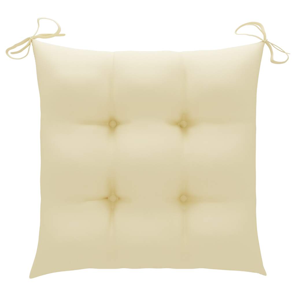 Dining Chairs 4 pcs with Cream White Cushions Solid Teak Wood