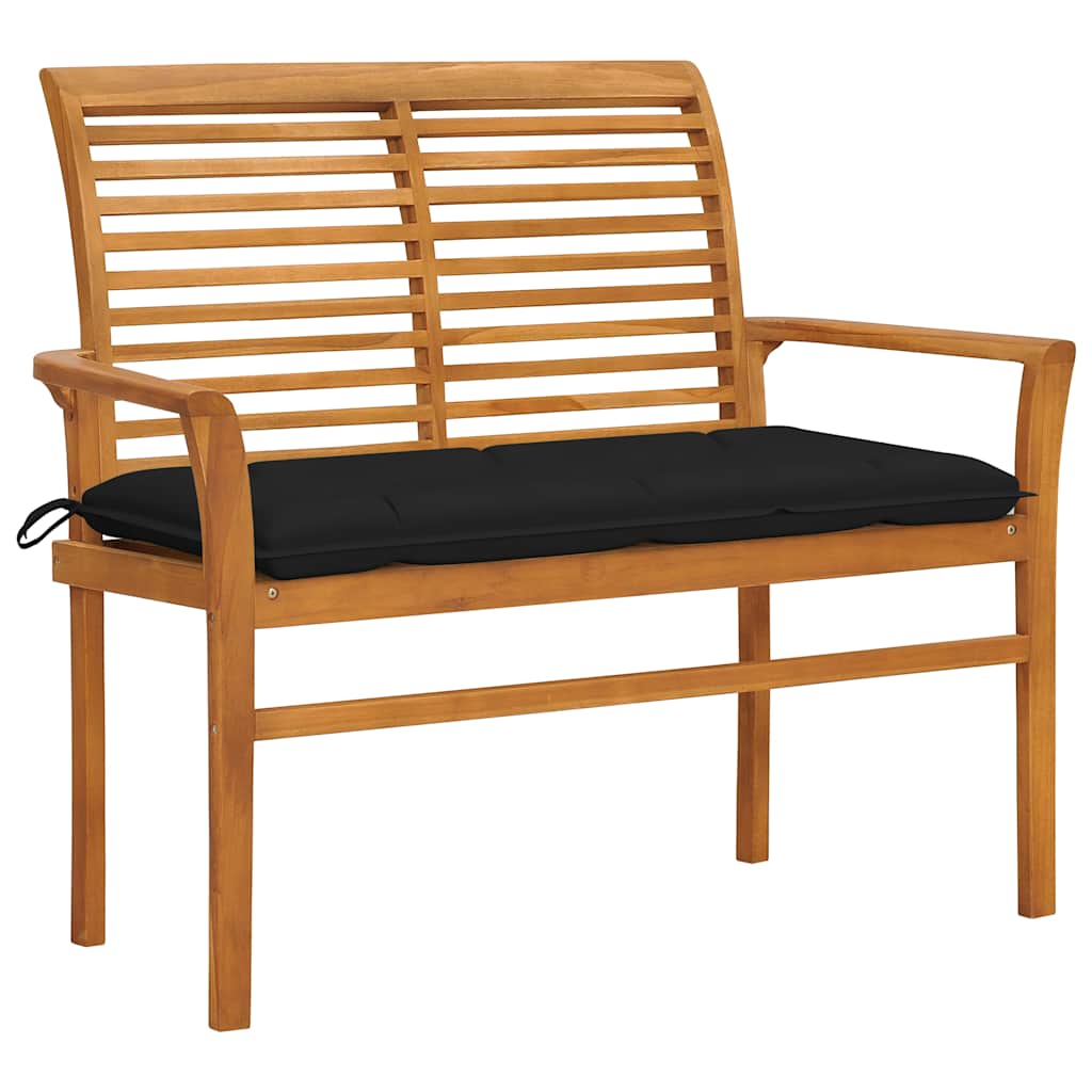 Garden Bench with Black Cushion 112 cm Solid Teak Wood